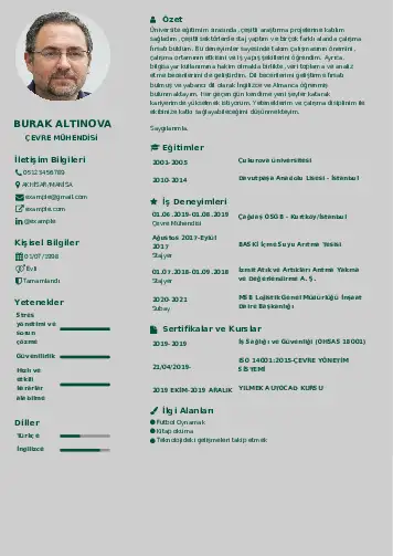 Çevre Mühendisi CV Örnekleri cv indir